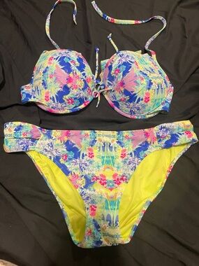 Victoria's Secret Floral Bikini Top in Blue, Pink & Lime
